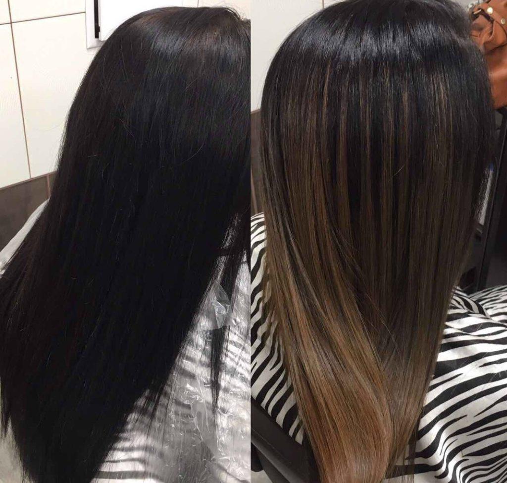 Мелирование на черные волосы до и после