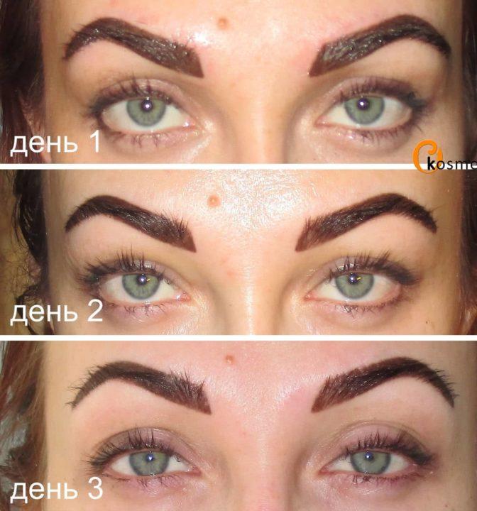 Перманентный макияж глаз и бровей до и после