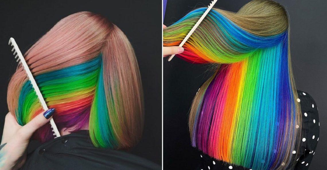 Как покрасить волосы внутри в другой цвет